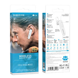 Bluetooth-гарнітура Borofone BC36, Моно, Білий