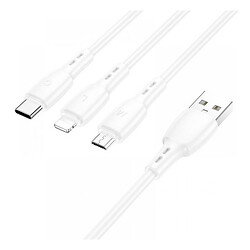 USB кабель Borofone BX71 Apple iPhone SE 2022 / iPhone 14 Pro Max / iPhone 14 Plus / iPhone 14 Pro / iPhone 14 / iPhone 13 Pro / iPhone 13 Mini / iPhone 13 / iPhone 13 Pro Max / iPhone 12 Mini, Lightning, Type-C, MicroUSB, 1.0 м., Білий