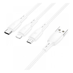 USB кабель Borofone BX71 Apple iPhone 15 Plus / iPhone 15 Pro Max / iPhone 15 / iPhone 15 Pro / iPhone SE 2022 / iPhone 14 Pro Max / iPhone 14 Plus / iPhone 14 Pro / iPhone 14 / iPhone 13 Pro / iPhone 13 Mini, Lightning, Type-C, MicroUSB, 1.0 м., Белый