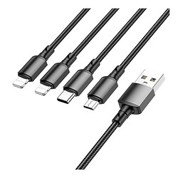 USB кабель Borofone BX72 Apple iPhone 15 Plus / iPhone 15 Pro Max / iPhone 15 / iPhone 15 Pro / iPhone SE 2022 / iPhone 14 Pro Max / iPhone 14 Plus / iPhone 14 Pro / iPhone 14 / iPhone 13 Pro / iPhone 13 Mini, Type-C, MicroUSB, Lightning, 1.0 м., Черный