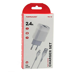 МЗП Tornado TD-16, MicroUSB, З кабелем, 2.4 A, Білий