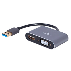 Адаптер Cablexpert USB-HDMI-VGA, 0.15 м., Чорний