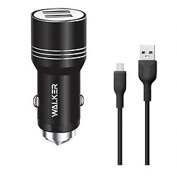 АЗП Walker WCR-21, MicroUSB, З кабелем, 2.4 A, Чорний