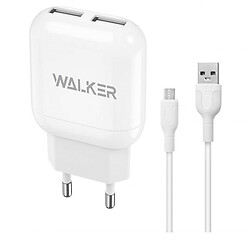 СЗУ Walker WH-33, С кабелем, MicroUSB, 2.4 A, Белый