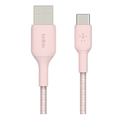 USB кабель Belkin Braided + Strap F2CU075-05-C00-OEM, Type-C, 1.5 м., Рожевий