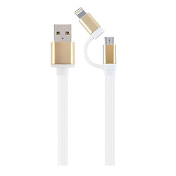 USB кабель Cablexpert CC-USB2-AM8PmB-1M-GD Apple iPhone SE 2022 / iPhone 14 Pro Max / iPhone 14 Plus / iPhone 14 Pro / iPhone 14 / iPhone 13 Pro / iPhone 13 Mini / iPhone 13 / iPhone 13 Pro Max / iPhone 12 Mini, Lightning, MicroUSB, 1.0 м., Білий