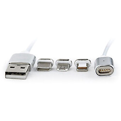 USB кабель Cablexpert CC-USB2-AMLM31-1M Apple iPhone SE 2022 / iPhone 14 Pro Max / iPhone 14 Plus / iPhone 14 Pro / iPhone 14 / iPhone 13 Pro / iPhone 13 Mini / iPhone 13 / iPhone 13 Pro Max / iPhone 12 Mini, Lightning, MicroUSB, Type-C, 1.0 м., Срібний