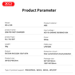 СЗУ XO L126, Type-C, З кабелем, Білий - № 6