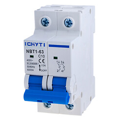 Автомат захисту змінного струму двополюсний 10A NBT1-63-C10-2P CHYT