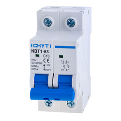 Автомат захисту змінного струму двополюсний 16A NBT1-63-C16-2P CHYT