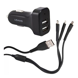 АЗУ Usams NT C13 Kit King Tu Apple iPhone SE 2022 / iPhone 14 Pro Max / iPhone 14 Plus / iPhone 14 Pro / iPhone 14 / iPhone 13 Pro / iPhone 13 Mini / iPhone 13 / iPhone 13 Pro Max / iPhone 12 Mini, Type-C, Lightning, MicroUSB, З кабелем, 2.1 A, Чорний