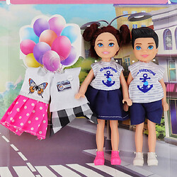 Набор кукол: мальчик и девочка + комплект одежды