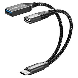 OTG кабель Promate Link-C, USB, Type-C, 0.16 м., Черный