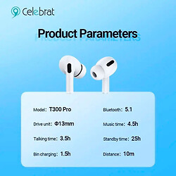 Bluetooth-гарнитура Celebrat T300 Pro, Стерео, Белый - № 4