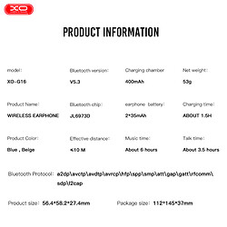 Bluetooth-гарнитура XO G16, Стерео, Синий - № 5