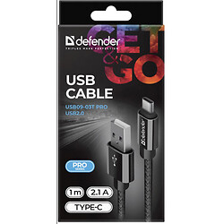 USB кабель DEFENDER USB09-03T PRO, Type-C, 1.0 м., Чорний