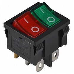 Переключатель рокерный KCD1-6-2101N GR+R/B 220V Переключатель 2 клав. зеленый+красный с подсветкой