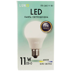 Лампа LED LUNO А60 11Вт E27 белый свет 4000K