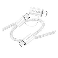 USB кабель Borofone BX104 Primo Apple iPhone SE 2022 / iPhone 14 Pro Max / iPhone 14 Plus / iPhone 14 Pro / iPhone 14 / iPhone 13 Pro / iPhone 13 Mini / iPhone 13 / iPhone 13 Pro Max / iPhone 12 Mini / iPhone 12 Pro Max, Lightning, Type-C, 1.0 м., Белый