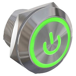Металлический круглый кнопочный переключатель с фиксацией и с подсветкой LED 12В, зеленый