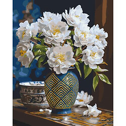 Картина по номерам с красками металлик "Белые цветы в вазе" 50x60 см
