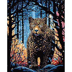 Картина по номерам на черном фоне "Леопард на охоте" 40х50