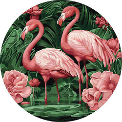 Картина по номерам (круглая) "Фламинго в цветах"