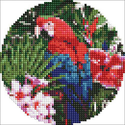 Алмазна мозаїка на круглому підрамнику "Яскравий папуга", 19 см