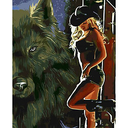 Картина по номерам "Девушка ковбой с волком" 40х50 см