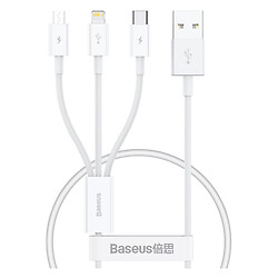 USB кабель Baseus P10320105221-01 Superior Apple iPhone SE 2022 / iPhone 14 Pro Max / iPhone 14 Plus / iPhone 14 Pro / iPhone 14 / iPhone 13 Pro / iPhone 13 Mini / iPhone 13 / iPhone 13 Pro Max / iPhone 12 Mini, Type-C, Lightning, MicroUSB, 0.5 м., Білий