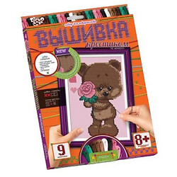 Вышивка крестиком по номерам, "Мишка с розой", Danko Toys