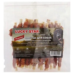 Лакомство для собак Lucky Star Куриное вяленое мясо на кальцинированной палочке 200 г