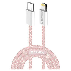 USB кабель ColorWay CW-CBPDCL061-P Apple iPhone SE 2022 / iPhone 14 Pro Max / iPhone 14 Plus / iPhone 14 Pro / iPhone 14 / iPhone 13 Pro / iPhone 13 Mini / iPhone 13 / iPhone 13 Pro Max / iPhone 12 Mini / iPhone 12 Pro Max, Lightning, 1.0 м., Розовый