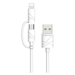 USB кабель Usams US-SJ077 Apple iPhone SE 2022 / iPhone 14 Pro Max / iPhone 14 Plus / iPhone 14 Pro / iPhone 14 / iPhone 13 Pro / iPhone 13 Mini / iPhone 13 / iPhone 13 Pro Max / iPhone 12 Mini / iPhone 12 Pro Max, Lightning, MicroUSB, 1.0 м., Белый