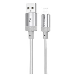 USB кабель Borofone BX108 Apple iPhone SE 2022 / iPhone 14 Pro Max / iPhone 14 Plus / iPhone 14 Pro / iPhone 14 / iPhone 13 Pro / iPhone 13 Mini / iPhone 13 / iPhone 13 Pro Max / iPhone 12 Mini / iPhone 12 Pro Max / iPhone 12 Pro, Lightning, 1.0 м., Сірий