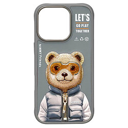 Чехол (накладка) Apple iPhone 16 Pro Max, Nimmy 3D Metal Buttons, Bear Grey, Рисунок