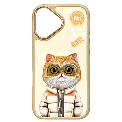 Чехол (накладка) Apple iPhone 16, Nimmy 3D Metal Buttons, Cat Khaki, Рисунок