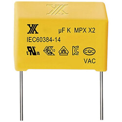 Конденсатор плівковий MPX 100nF 310VAC J(±5%), P=15mm, 18x11x5mm X2-104K310VACD1 YY