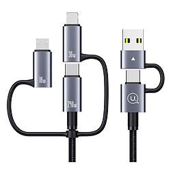 USB кабель Usams US-SJ738 Apple iPhone SE 2022 / iPhone 14 Pro Max / iPhone 14 Plus / iPhone 14 Pro / iPhone 14 / iPhone 13 Pro / iPhone 13 Mini / iPhone 13 / iPhone 13 Pro Max / iPhone 12 Mini, Lightning, Type-C, MicroUSB, 2.0 м., Серый