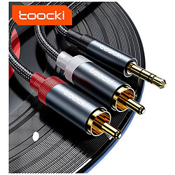 AUX кабель Toocki, 2.0 м., 2RCA, 3.5 мм., Черный