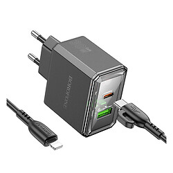 СЗУ Borofone BAS32A Apple iPhone SE 2022 / iPhone 14 Pro Max / iPhone 14 Plus / iPhone 14 Pro / iPhone 14 / iPhone 13 Pro / iPhone 13 Mini / iPhone 13 / iPhone 13 Pro Max / iPhone 12 Mini / iPhone 12 Pro Max, З кабелем, Lightning, Чорний
