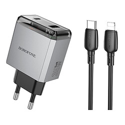 СЗУ Borofone BN20 Lena Apple iPhone SE 2022 / iPhone 14 Pro Max / iPhone 14 Plus / iPhone 14 Pro / iPhone 14 / iPhone 13 Pro / iPhone 13 Mini / iPhone 13 / iPhone 13 Pro Max / iPhone 12 Mini / iPhone 12 Pro Max / iPhone 12 Pro, С кабелем, Lightning, Серый
