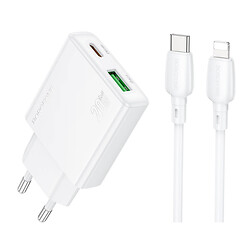 СЗУ Borofone BN24 Wish Apple iPhone SE 2022 / iPhone 14 Pro Max / iPhone 14 Plus / iPhone 14 Pro / iPhone 14 / iPhone 13 Pro / iPhone 13 Mini / iPhone 13 / iPhone 13 Pro Max / iPhone 12 Mini / iPhone 12 Pro Max / iPhone 12 Pro, С кабелем, Lightning, Белый