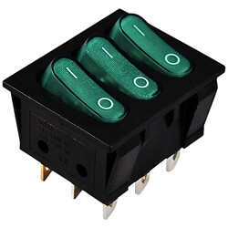 Переключатель 3-х клав. зеленый с подсветкой KCD2-3101N GR/B 220V