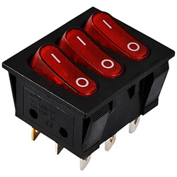 Переключатель 3-х клав. красный с подсветкой KCD2-3101N R/B 220V