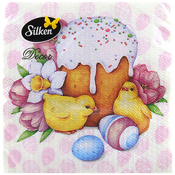 Салфетки "Silken: Пасха с цыплятами", 2 слоя, 33х33 см, 16 шт/пач
