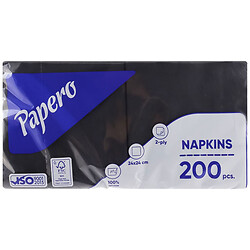 Салфетки бумажные "Papero", черные, 2 слоя, 24х24 см, 200 шт/пач