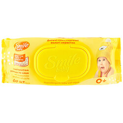 Серветки вологі дитячі Smile з ромашкою, алое з клапаномп