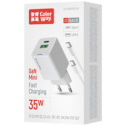 СЗУ ColorWay CW-CHS055PDC-WT, С кабелем, Type-C, Белый
