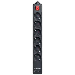 Сетевой удлинитель REAL-EL RS-Protect 805, 3.0 м., Черный
